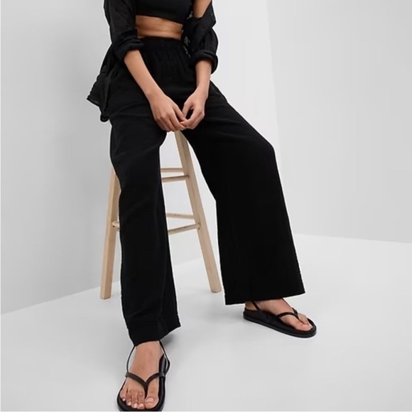 NWT! GAP Black Wide-Leg Gauzy Crinkle Pants Lightweight - Multiple 💎 - Picture 5 of 8
